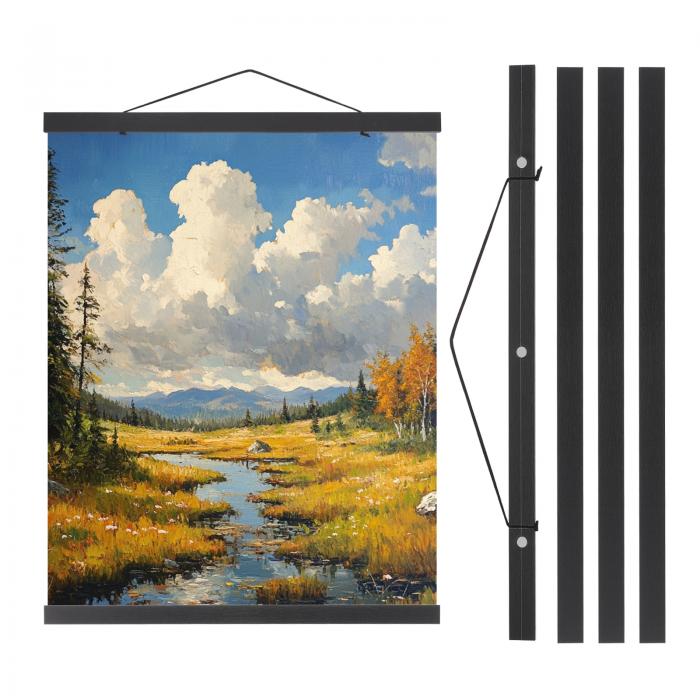 PATIKIL 2セット磁気ポスターハンガーフレーム20 インチ木製マグネット写真ハンガーフレーム幅広い吊りキット写真 絵画 アートワーク 地図 黒