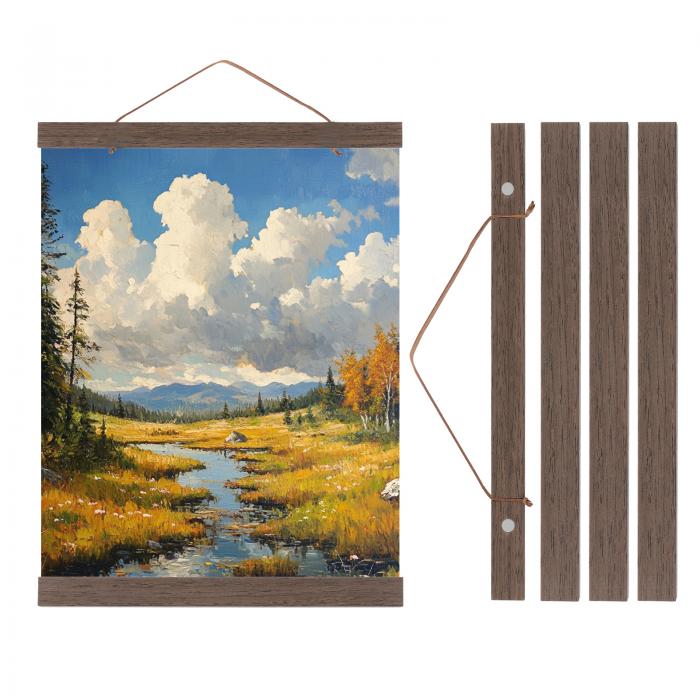 PATIKIL 2セット磁気ポスターハンガーフレーム12 インチ木製マグネットピクチャーハンガーフレーム幅広い写真 絵 地図用ハンギングキット ダーク茶色