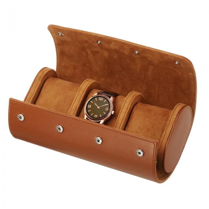 3スロット レザーウォッチトラベルケース 取り外し可能な枕つき宝石ギフトオーガナイザー クリスマス 記念日 誕生日用 オレンジ