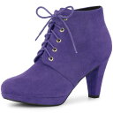 Allegra K レディース レースアップ プラットフォーム ブロックヒール アンクルブーツ パーティー ハロウィン ギフト パープル 25.5cm