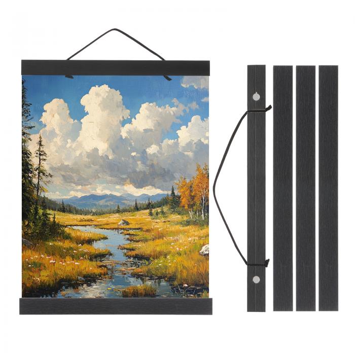 PATIKIL 2セット磁気ポスターハンガーフレーム12 インチ木製マグネット写真ハンガーフレーム幅広吊りキット写真 絵画 アートワーク 地図 黒