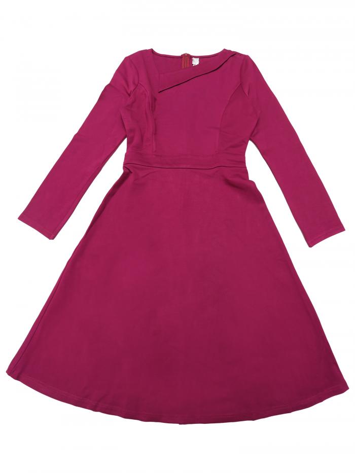 Hobemty レディースエレガント Aラインドレス アシンメトリーネックライン 仕事着 フレアドレス 長袖ワンピース パープル 2XL