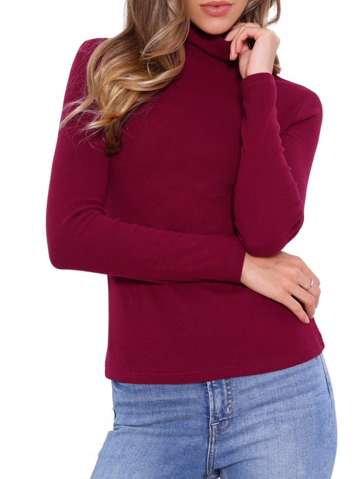 Allegra K レディース 長袖 セーター トップス モック タートルネック スリムフィット Tシャツ トレン..