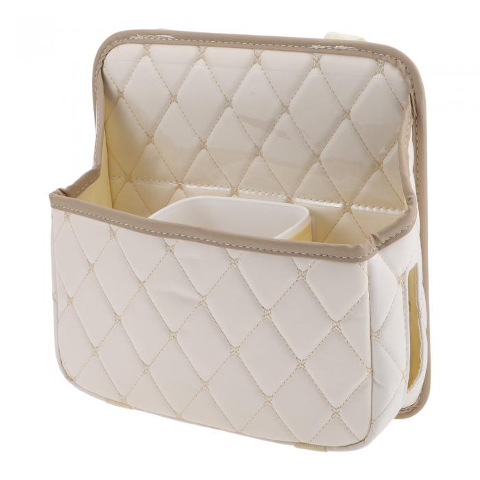 HEROFFIX 1個の車用ゴミ箱 折りたたみ可能なポータブルゴミ箱 バレ-ル付き 11.4インチの長さ 7.5インチの幅 11.4インチの高さ ベージュのフェイクレザー