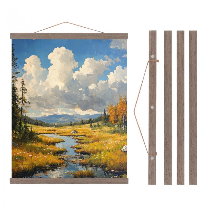 PATIKIL 2セット磁気ポスターハンガーフレーム16 インチ木製マグネットピクチャーハンガーフレーム幅広ハンギングキット写真 絵 地図 ダーク茶色