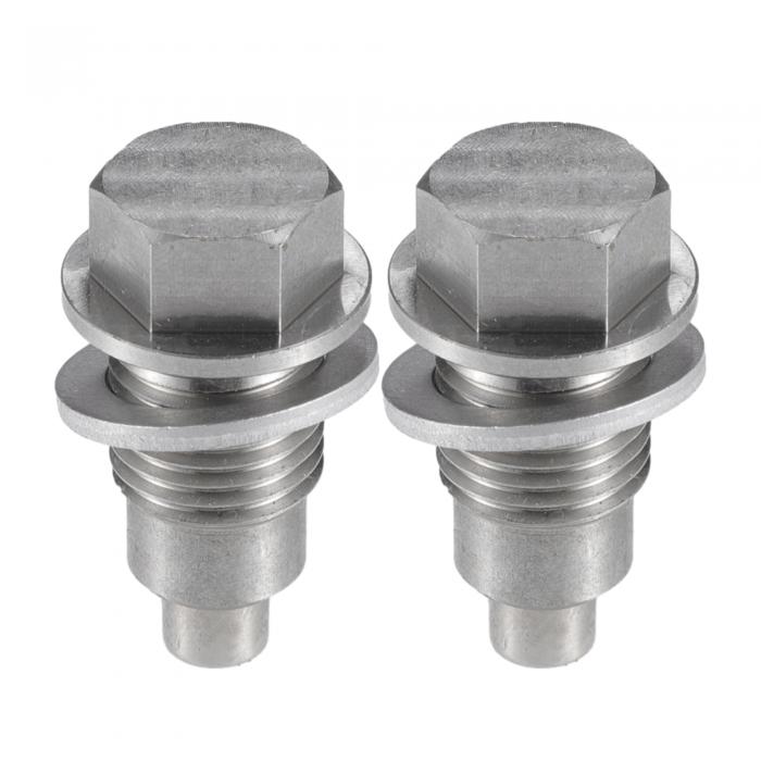 Motoforti ユニバーサル磁気オイルドレンプラグ、2個のアルミワッシャー付き、M12x1.25、防漏、ステンレススチール、シルバートーン、2個セット