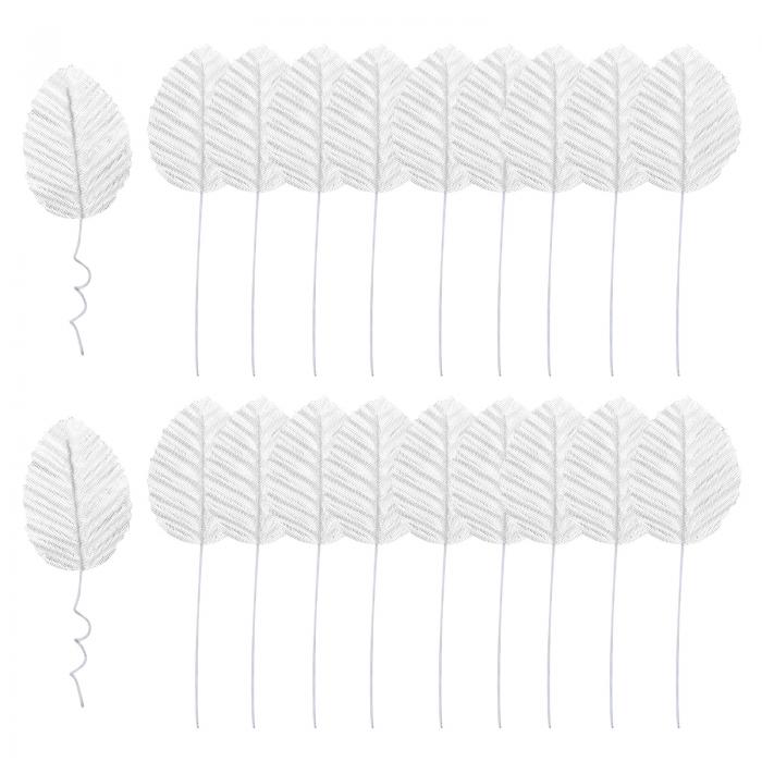 PATIKIL シルバー 茎付き人工葉 20個 フェイクリーフ シルクフェイクリーフ DIY ホーム ウェディングデコレーションブーケ 花輪 パーティーの装飾用