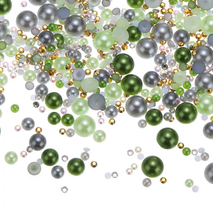 PATIKIL 60g パールとラインストーン 3-10mm ミックスフラットバックラインストーンとハーフパール樹脂..