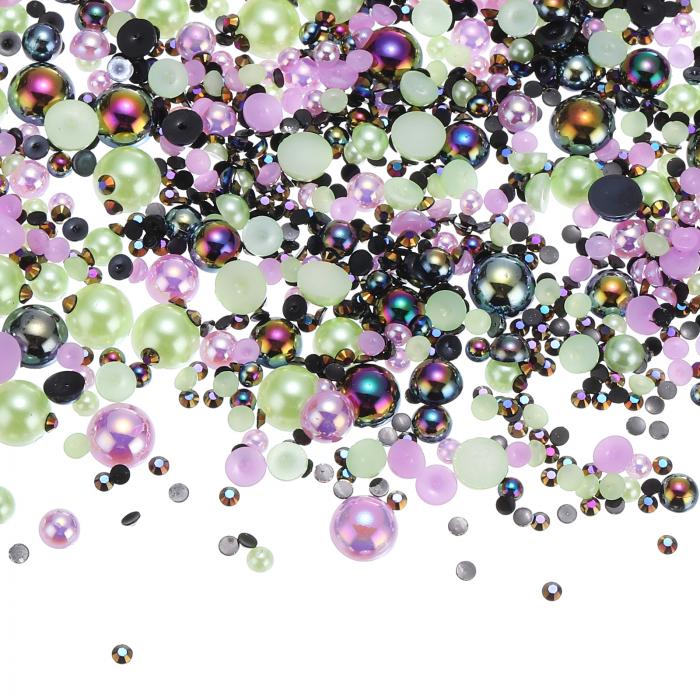 PATIKIL 30g パールとラインストーン 3-10mm ミックスフラットバックラインストーンとハーフパール樹脂..