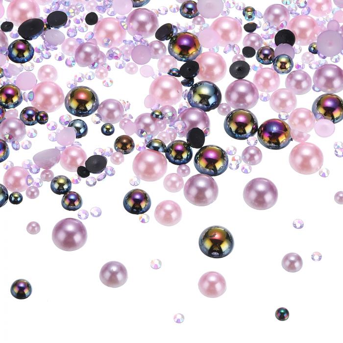 PATIKIL 30g パールとラインストーン 3-10mm ミックスフラットバックラインストーンとハーフパール樹脂..