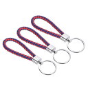 PATIKIL 革編みキーホルダー ステンレス製キーホルダー付き 3個入り PU編み リストバンド ストラップ キーホルダー キャリーバッグ 財布 ストラップ ...