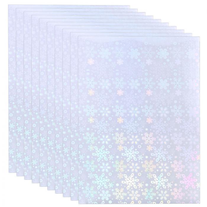 PATIKIL 11.7x8.3" ホログラフィックステッカーペーパー 10枚セット A4サイズ ポリプロピレン製 自己粘着 透明防水ラミネートオーバーレイフィルム 写真カード スクラ ップブック装飾 スノーフレーク