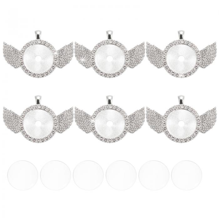 PATIKIL ラインストーンペンダントトレイ 6個 両面空白ペンダント ペンダントトレイ6個とガラスドーム6個 ディスク ネックレス 宝石メイキング用