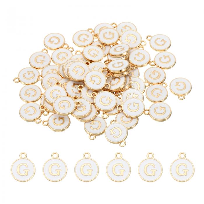 PATIKIL レター装飾 G 60個 両面アルファベットイニシャル装飾ペンダントビーズ ブレスレット ネックレス イヤリング DIY宝石作りに最適 ホワイト(3)