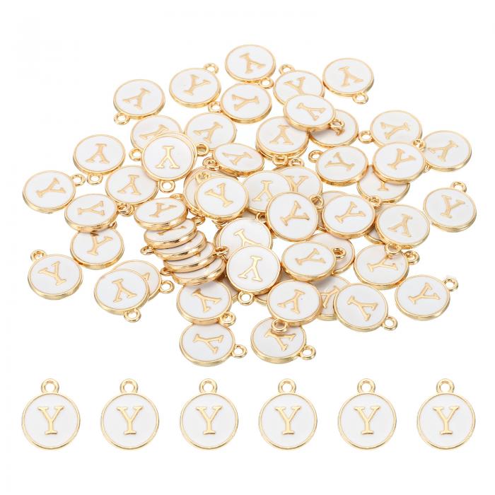 PATIKIL レター装飾 Y 60個セット 両面アルファベットイニシャル装飾ペンダントビーズ ブレスレット ネックレス イヤリング 宝石作りに最適 ホワイト