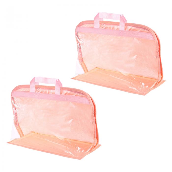 PATIKIL ハンドバッグダストバッグ 2個セット クリアなバッグ収納オーガナイザー Mサイズ PVC製 防塵 ハンドバッグカバー 透明 バッグ保護 タイプ2 ピンク