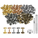 100セットのレザーリベット 10mm x 10mmのメタルダブルキャップリベットスナップスタッドファスナーと3個の設置ツール レザークラフトDIY修理装飾用 ...