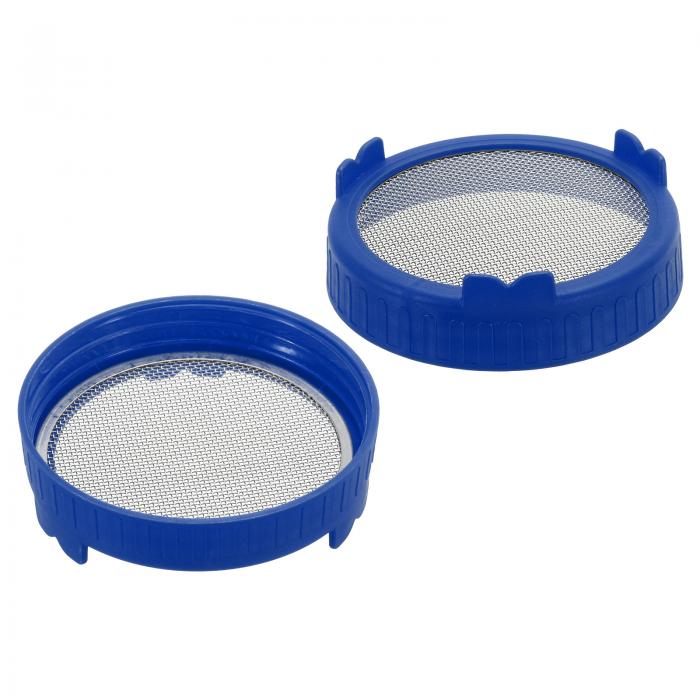 PATIKIL 発芽用フタ 86mmプラスチック製ストレーナーリッド（ステンレススチールスクリーン付き）ワイドマウス缶用 ブルー色 2個セット