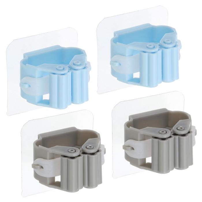 PATIKIL ほうきホルダー 4個セット モップハンガー 壁掛け セルフアドヒーシブ ドリル不要 モップダストパンオーガナイザーグリッ パー 収納 ガーデン ホーム ランドリールーム クローゼット用 グレー ブルー