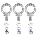 PATIKIL M6 x 11mm リフティングショルダーアイボルト 3個セット 304ステンレス鋼リフティングリング付きスレッドアイボルト ナットとワッシャー...