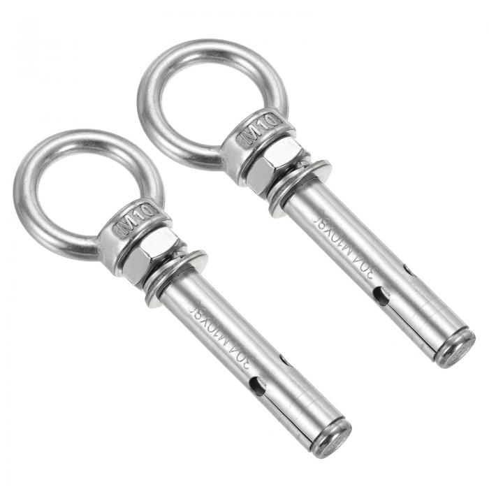 PATIKIL 拡張アイボルト M10x80mm 2個パック 304ステンレス鋼ショルダーアンカーアイボルトスクリュー ..