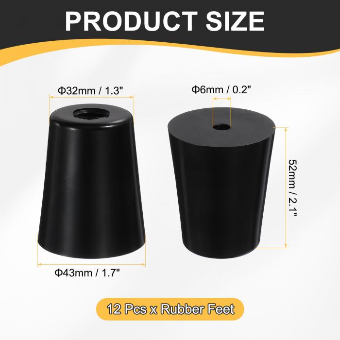 12個入り 防振ゴム足 43 mm(長さ)×32mm(幅)×52mm(高さ) 6mm(ネジ穴径) アイソレーター ゴムバンパー クーラープレッサー用フットパッド 発電機 高圧洗浄機用 ブラック [3]