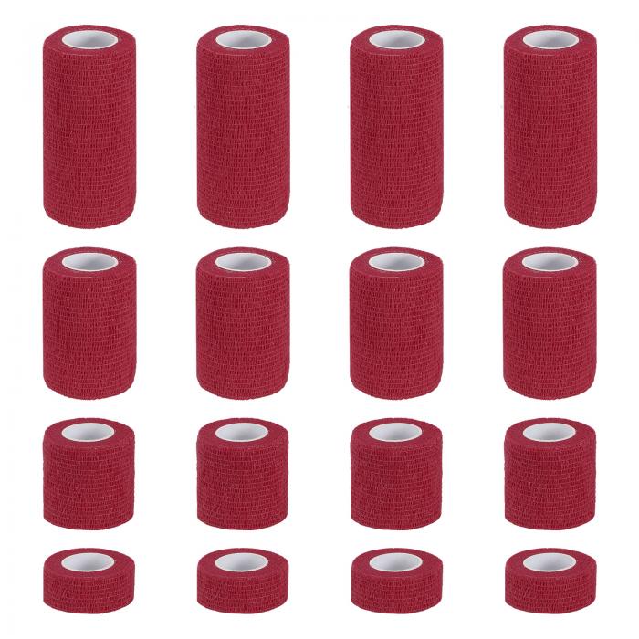 PATIKIL 1"/2"/3"/4" セルフアドヘーシブバンデージラップ 16個 5ヤード エラスティック セルフ通気性セルフアドヘーシブ ラップテープ 伸ばしアスレチックスポーツ リスト 足首 アウトドアテープ ダークレッド