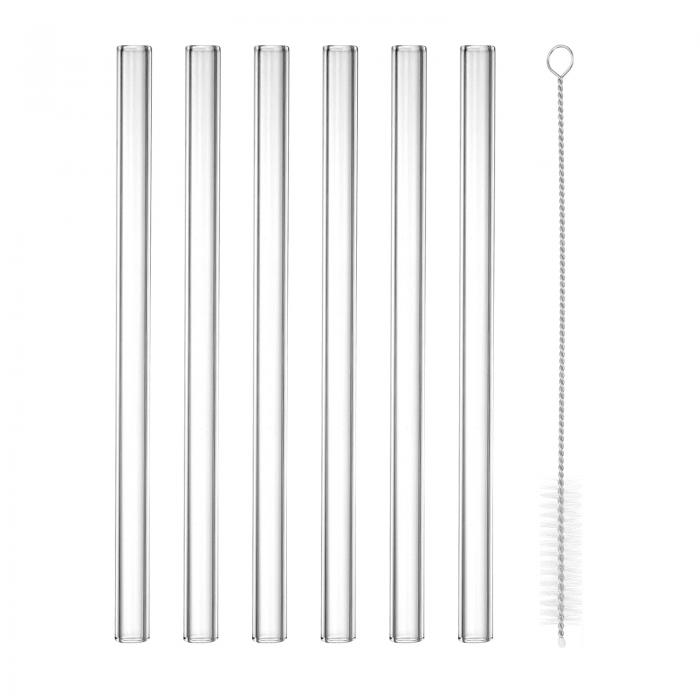 PATIKIL 20 cm ホウケイ酸ガラス管 6個 外径 12 mm 厚さ2 mm ストレートガラス吹き管 ガラスチューブパイプ 洗浄筆付き ラボ用 ガラス製造用 透明