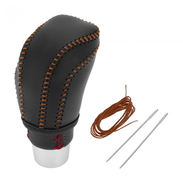 VekAuto Toyotaに対応カムリ2018-2023用1セットのギアシフトノブカバー、アンチスリップ人工レザー ブラック ブラウン スティックシフトハンドルプロテクター(2)