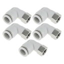 HEROFFIX プッシュ・トゥ・コネクト・エア・フィッティング 1/2" 90度 女性スレッドコネクタ プラスチック メタル 1/4" BS-PT 5個 ホワイト シルバートーン
