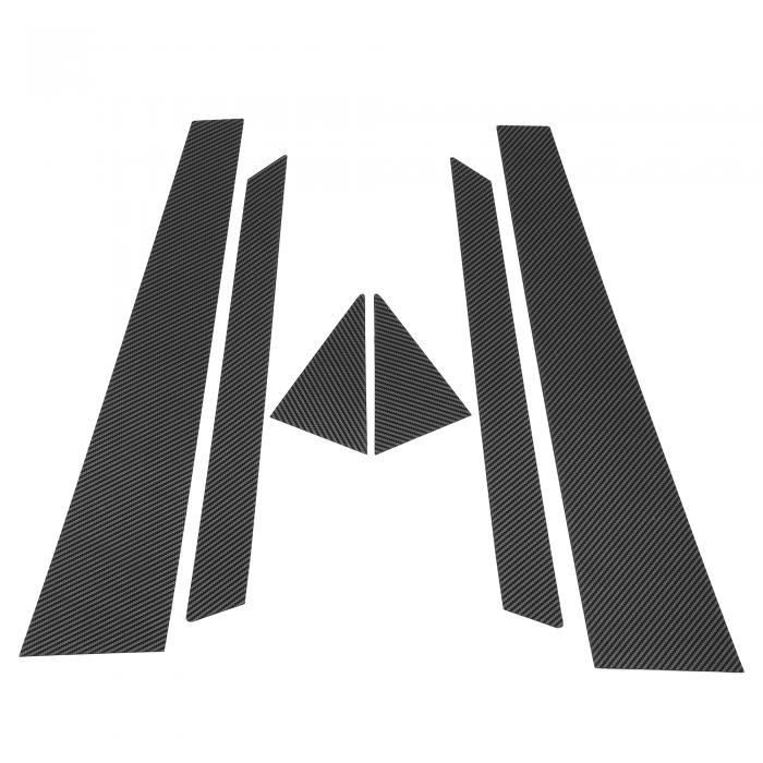 HEROFFIX アウディに対応A6 2005-2011用6個セットのドアピラーウィンドウトリム フロントリア左右用 アンチスクラッチステッカーピラーポストカバーカーボンファイバーパターンブラック