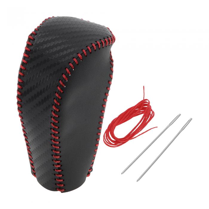 Motoforti マツダに対応CX-5 2017-2022用のブラックカーボンファイバーレッドフェイクレザーギアシフトノブカバーカースティックシフトハンドルプロテクター