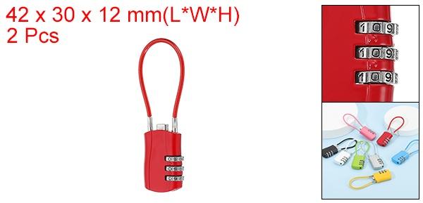 2個セット 荷物用トラベルロック 3桁ケーブル式ダイヤル錠 ボディ幅30mm ケーブル...