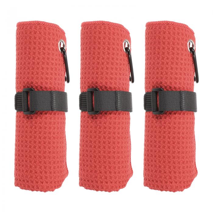 PATIKIL 20 x 16インチ マイクロファイバーゴルフタオル 3パック トライフォールドゴルフタオル ワッフルパターンタオル 吸収性 Dクリップ フックとループファスナー付き レッド