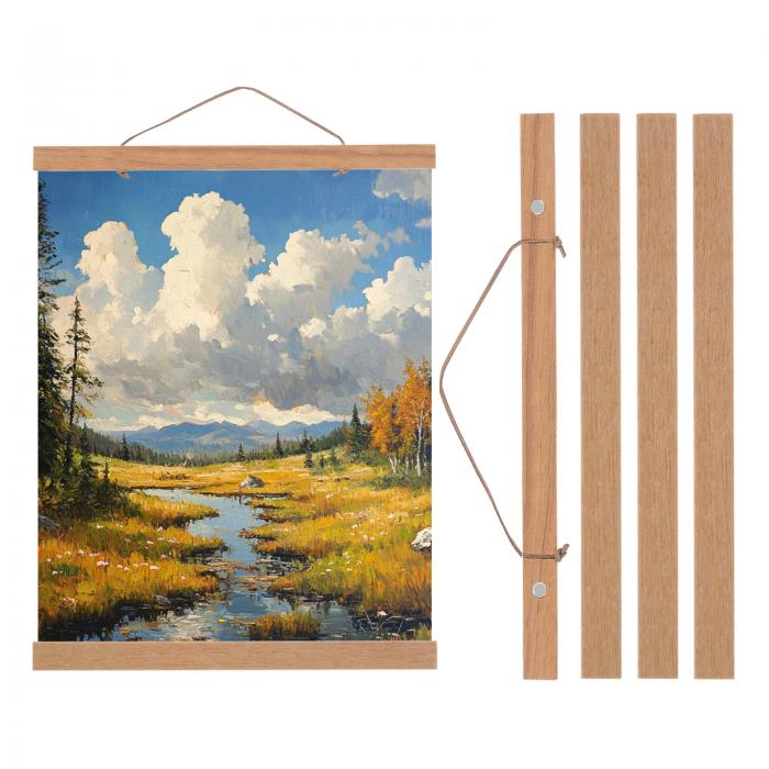 PATIKIL 2セット磁気ポスターハンガーフレーム12 インチ木製マグネット写真ハンガーフレーム幅広い吊りキット写真 絵画 アートワーク 地図 茶色