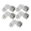 HEROFFIX プッシュ・トゥ・コネクト・エア・フィッティング 1/4" 90度 女性スレッドコネクタ プラスチック メタル 1/4" BS-PT 5個 ホワイト シルバートーン