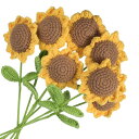 手編み クロシェ花 ハンドメイド ニットひまわり 人工編み 小さな鉢植え ステム付き バレンタインギフト ホーム ウェディング パーティ オフィス テーブルデコレーション オレンジ カウント7