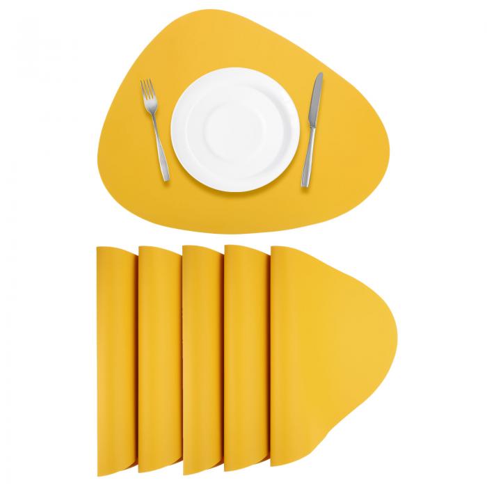 ダイニングテーブル用 フェイクレザープレクッション6枚セット PUレザー製 ドロップ型テーブルクッションプレクッション 耐熱性 防水 防油キッチンプレクッション イエロー