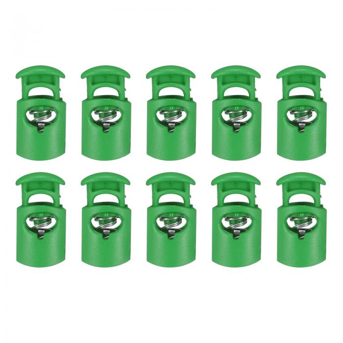 10個のプラスチックコードロック、シングルホールスプリングトグルストッパークリップ、ドローストリング、パラコード、バッグ、衣類、手袋のストリングロック交換用、グリ ーン