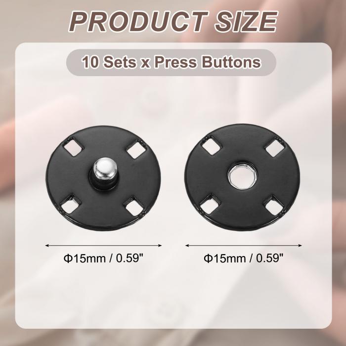 10セットのボタンを縫う 15mmのインビジブルプレススナップボタン 衣類のDIYクラフ...