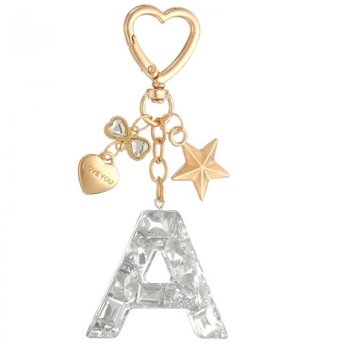 PATIKIL かわいいイニシャルレターキーチェーン レターA 女性用ブリングラブバタフライスター バッグバックパック財布車のキーカップアクセサリーシルバー