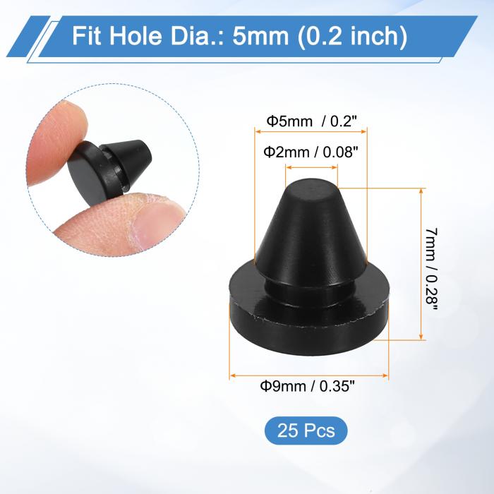 ソウテンの25個 スナッグプラグ ラバーホールプラグ 丸い柔軟なストッパー 5mm（0.2インチ） 穴径に適合 丸い穴をシーリングするため 防水シリコンプラグ キッチン家具用 黒｜アングル3