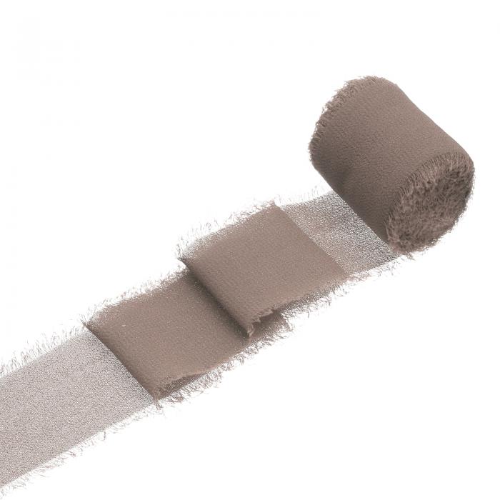 1枚のシフォンリボン、1.5インチ×5ヤード、手作りのフリンジシルクフレイ ドリボン、花束包装、ウェディングデコレーション、ブ ライダルDIYクラフト用、ライト茶色(3)