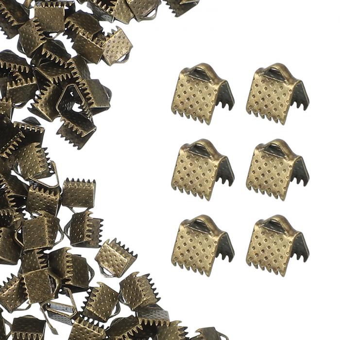 200個のリボンエンド、6mmのリボンクリンプクランプエンドブックマークレザーピンチクリンプコードエン..