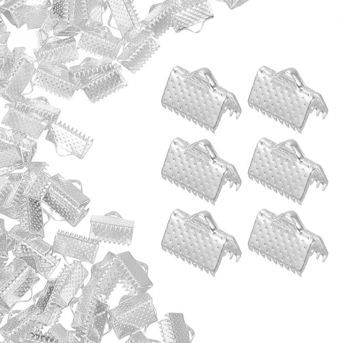 200個のリボンエンド、10mmのリボンクリンプクランプエンドブックマークレザーピンチクリンプコードエ..