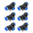 VekAuto プッシュ・トゥ・コネクト・エア・フィッティング 5/8"x3/8"x5/8" T型 レデューシング エアライン クイックコネクタ プラスチック 6個 ブルー ブラック