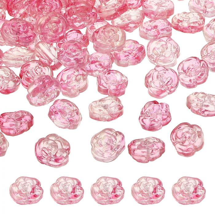 100個のローズビーズ 0.55"ガラスフラワーローズ装飾彫刻されたルーズスペーサー水晶クラフトビーズ DI..