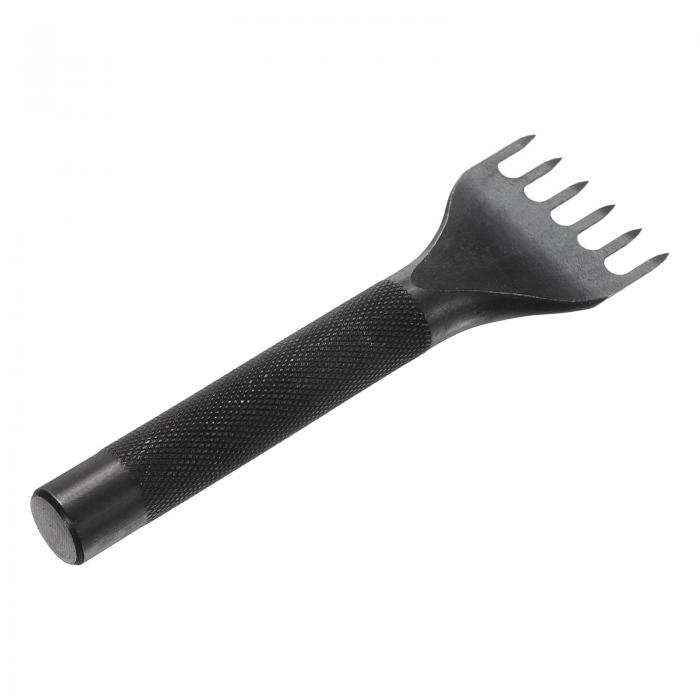 レザーステッチングパンチ6mm 6本プロング炭素鋼レザーパンチホールツールチゼルDIYクラフトハンドバッ..