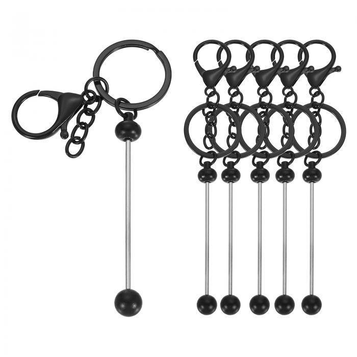 6個のビードキーチェーンバー、メタルビーズキーチェーンブ ランクビーズキーチェーンメイキング用DIYクラフトメイキングウィメンズパース、黒