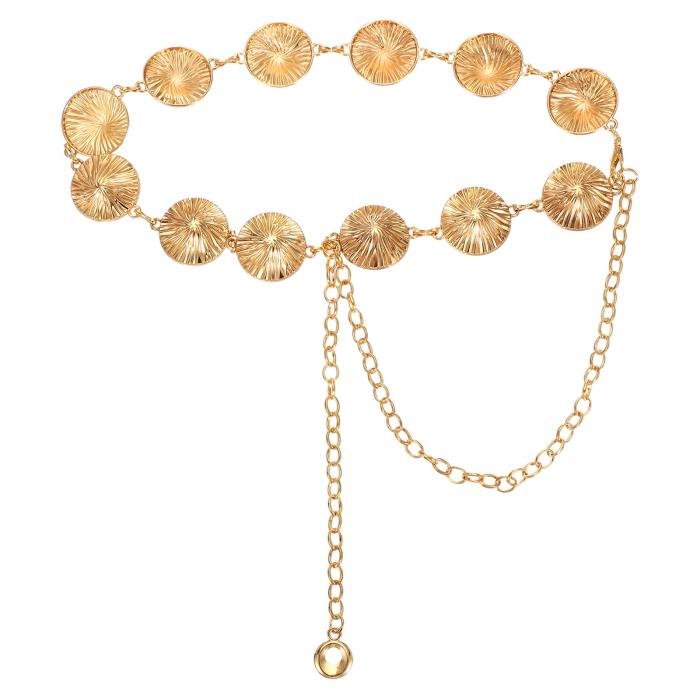 ウェスタンメタルコンチョベルト ウィメンズウエストチェーンベルト ジーンズドレスとのカントリーコンサートアウトフィット マッシュルーム 金トーン